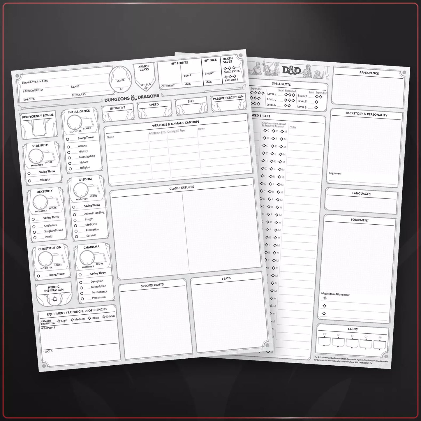 Hojas de personajes de Dungeons &amp; Dragons, paquete de 50, 2024 (inglés)