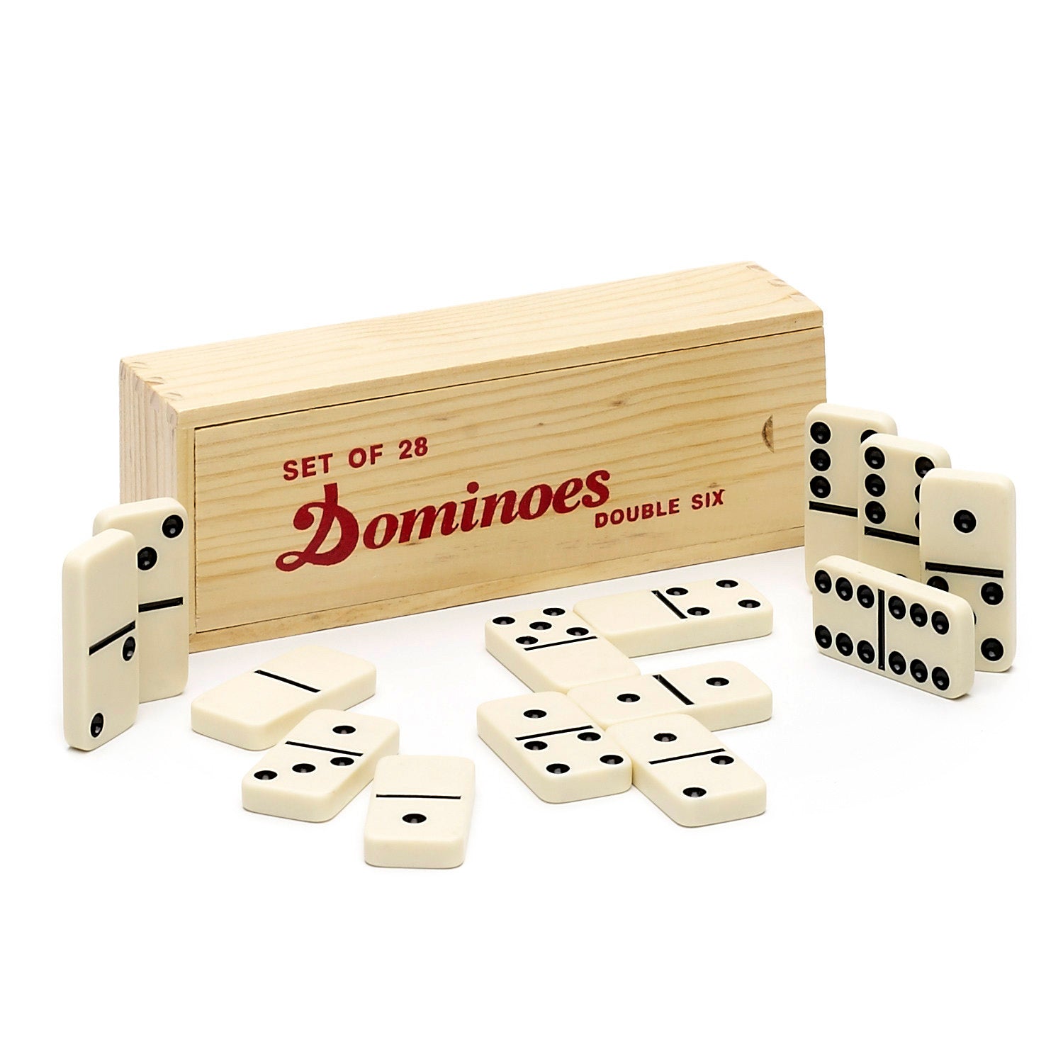 Dominoes Double Six, Set of 28 Tiles with Wooden Box