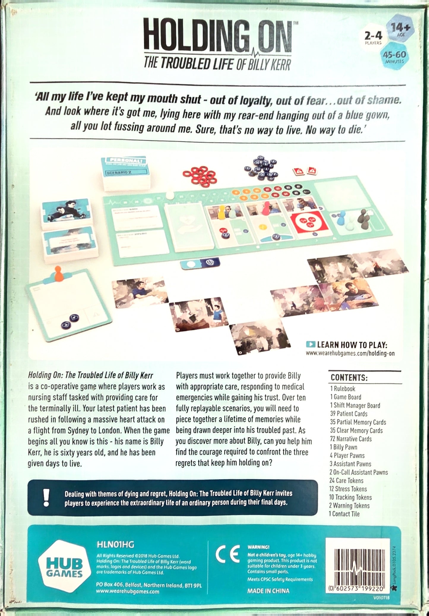 Holding On The Troubled Life of Billy Kerr Board Game, Used, English Edition